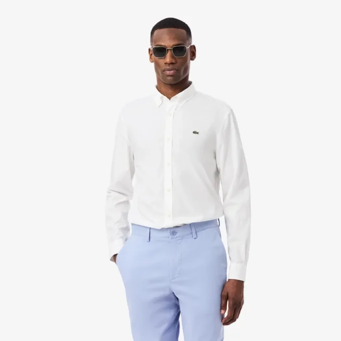 Camisa em popeline elástico de corte regular