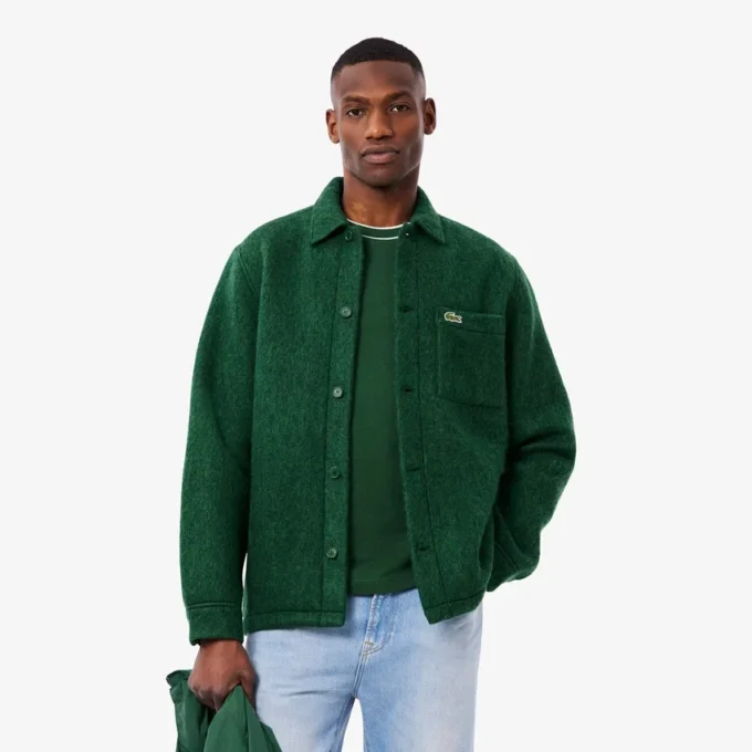 Camisa exterior masculina em mistura de lã
