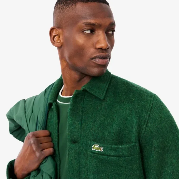 Camisa exterior masculina em mistura de lã