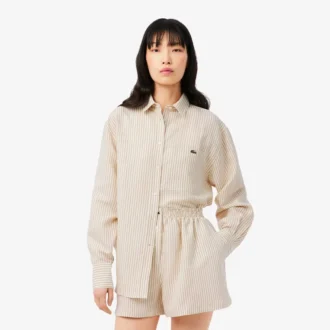 Camisa oversized em mistura de linho e algodão