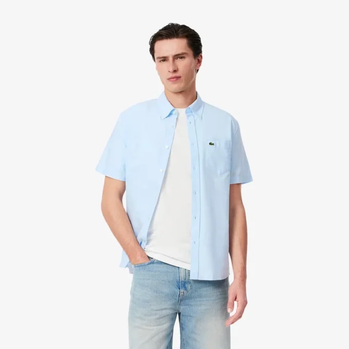 Camisa Oxford de manga curta com corte regular para homem