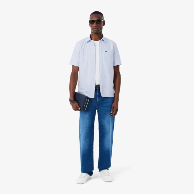 Camisa Oxford de manga curta com corte regular para homem
