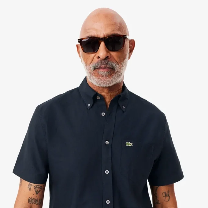 Camisa Oxford de manga curta com corte regular para homem