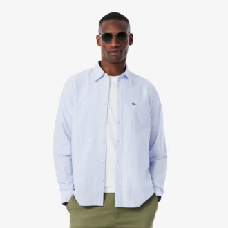 Camisa Oxford às riscas de corte regular para homem