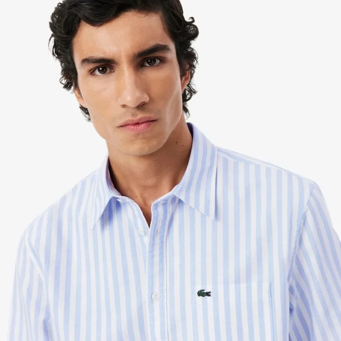 Camisa Oxford às riscas de corte regular para homem