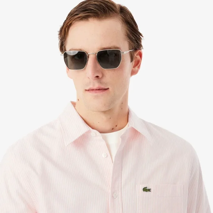 Camisa Oxford às riscas de corte regular para homem