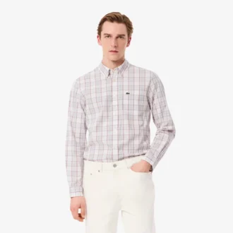 Camisa xadrez elástica de corte justo para homem