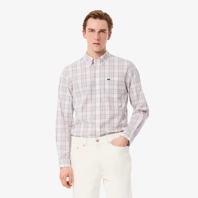 Camisa xadrez elástica de corte justo para homem