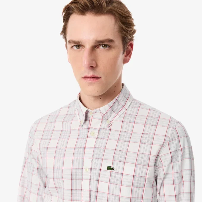 Camisa xadrez elástica de corte justo para homem