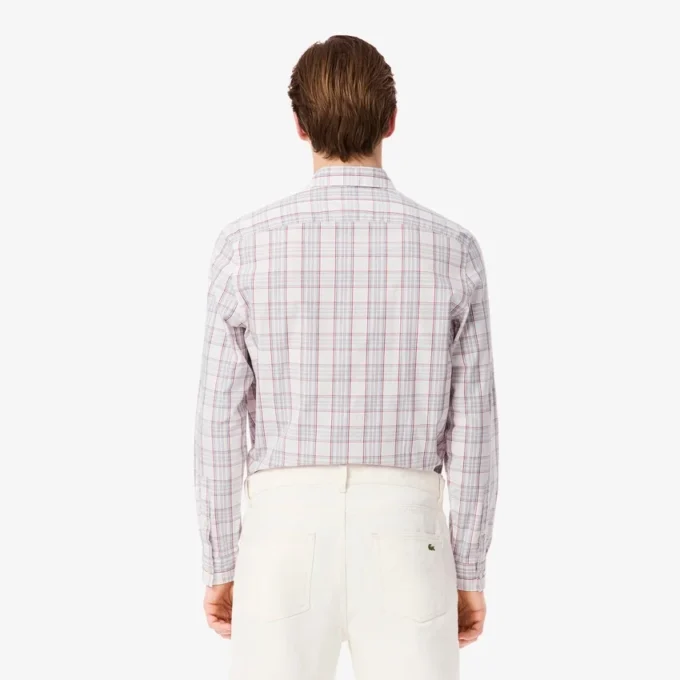 Camisa xadrez elástica de corte justo para homem