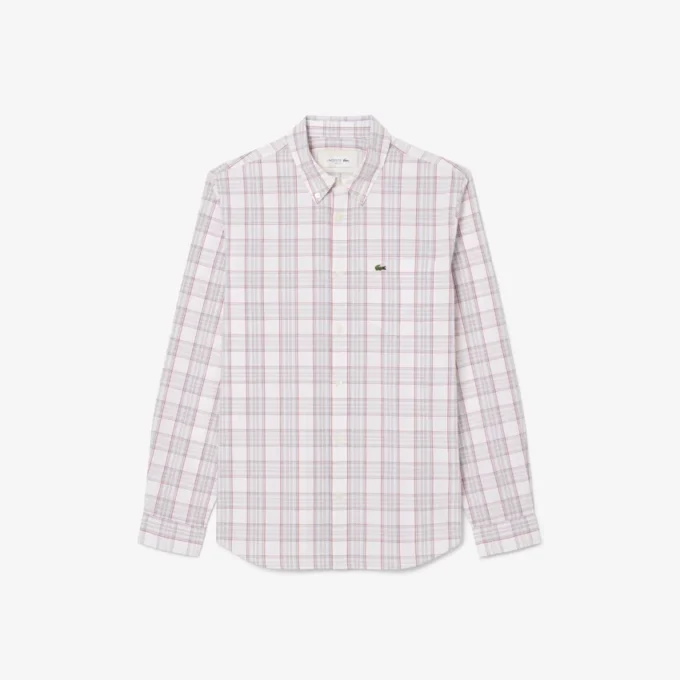 Camisa xadrez elástica de corte justo para homem