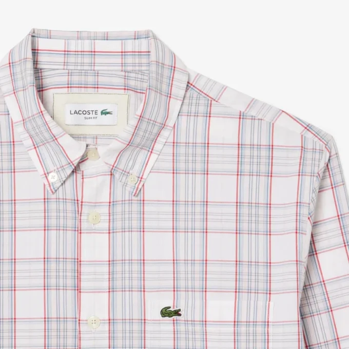 Camisa xadrez elástica de corte justo para homem