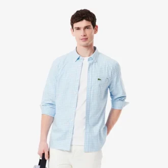 Camisa xadrez elástica de corte regular para homem
