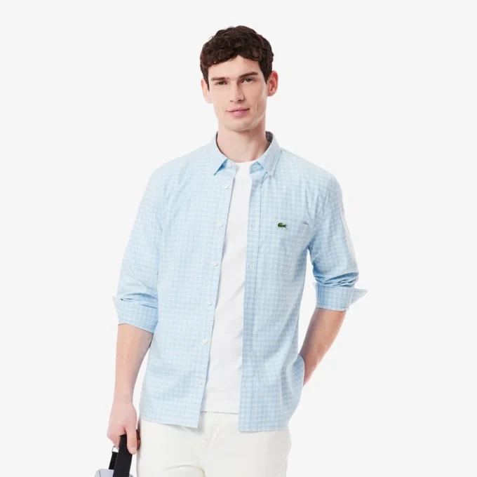 Camisa xadrez elástica de corte regular para homem