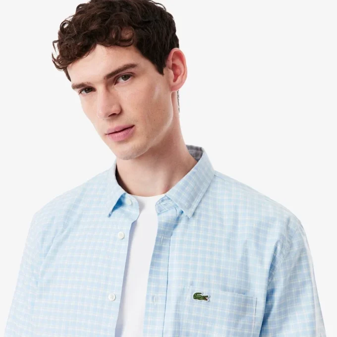 Camisa xadrez elástica de corte regular para homem