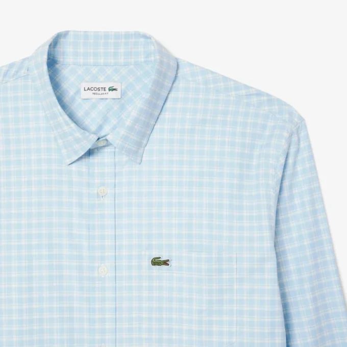 Camisa xadrez elástica de corte regular para homem