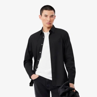 Camisas de botões elásticas de corte justo para homem