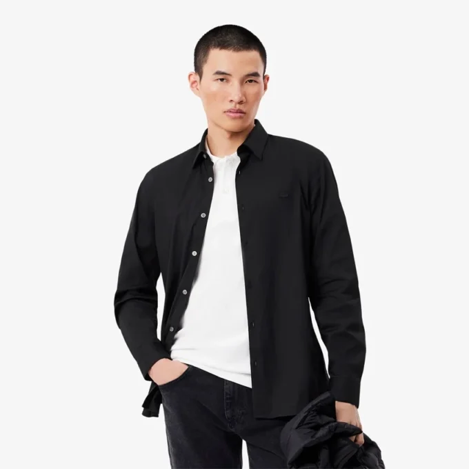 Camisas de botões elásticas de corte justo para homem