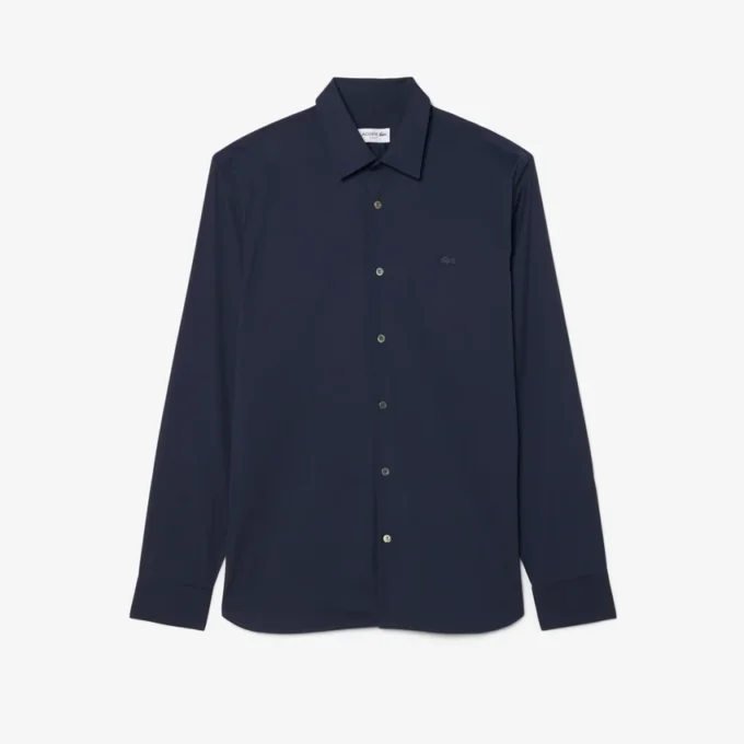 Camisas de botões elásticas de corte justo para homem
