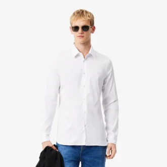 Camisas de botões elásticas de corte justo para homem