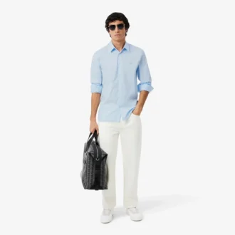 Camisas de botões elásticas de corte justo para homem