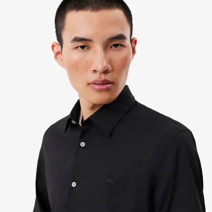 Camisas de botões elásticas de corte justo para homem