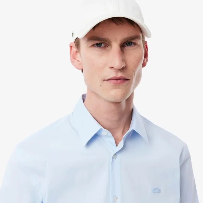 Camisas de botões elásticas de corte justo para homem