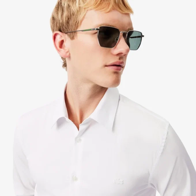 Camisas de botões elásticas de corte justo para homem