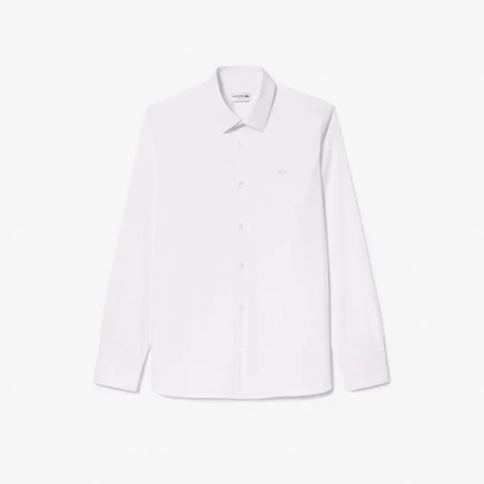 Camisas de botões elásticas de corte justo para homem