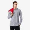 Camisas de botões em tecido elástico às riscas, corte justo, para homem