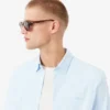 Camisas de botões em tecido elástico às riscas, corte justo, para homem