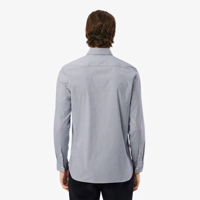 Camisas de botões em tecido elástico às riscas, corte justo, para homem