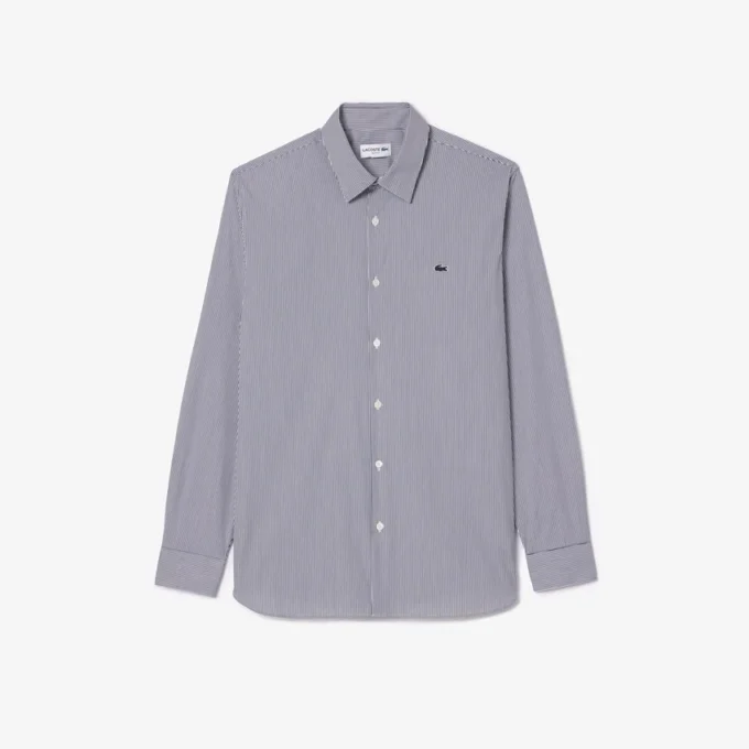 Camisas de botões em tecido elástico às riscas, corte justo, para homem