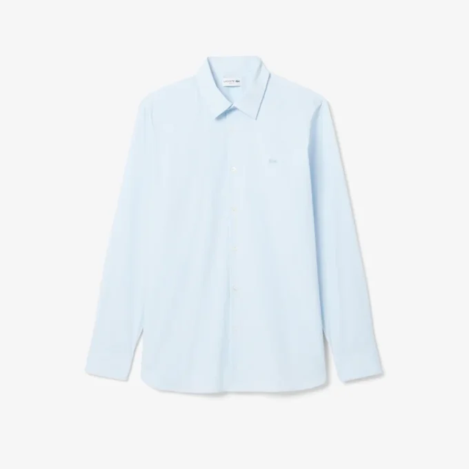 Camisas de botões em tecido elástico às riscas, corte justo, para homem