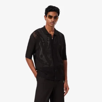 Camiseta com croco em malha rendada