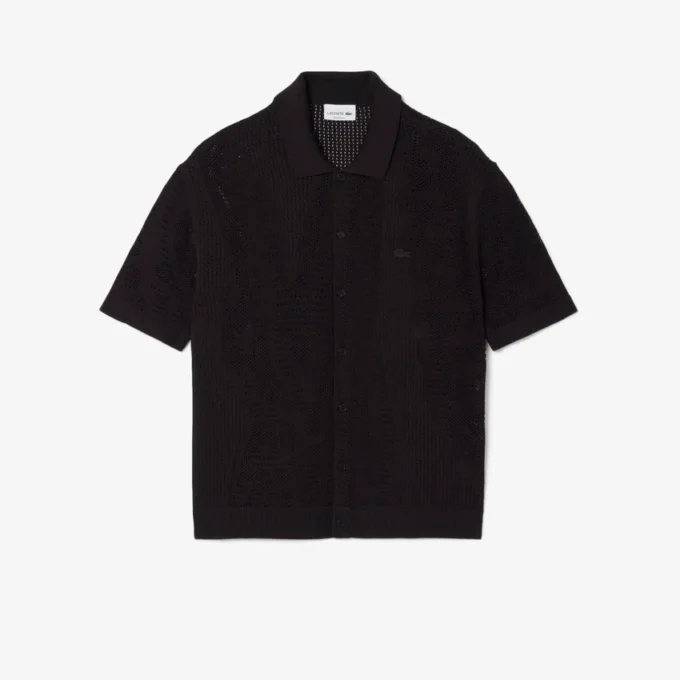 Camiseta com croco em malha rendada