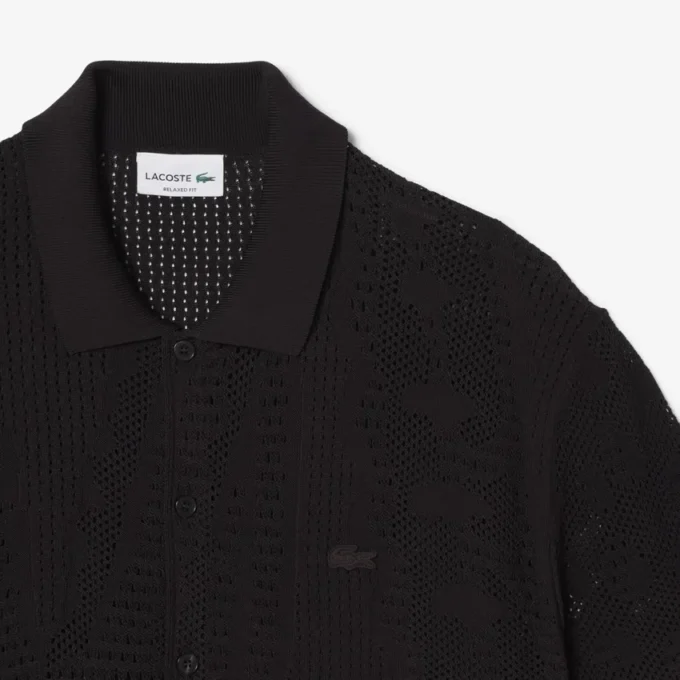 Camiseta com croco em malha rendada