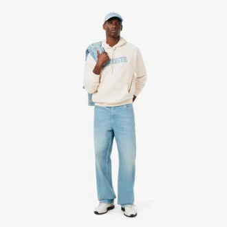 Camisola com capuz bordada de corte largo para homem