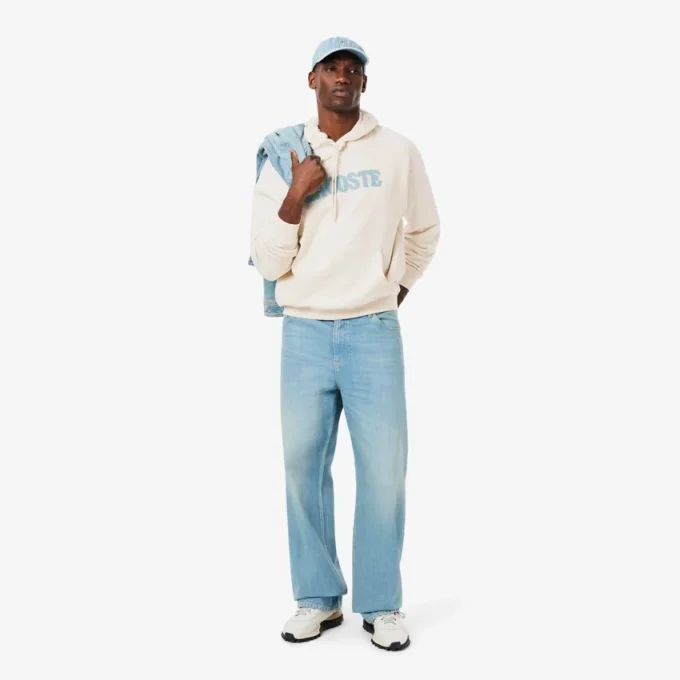 Camisola com capuz bordada de corte largo para homem