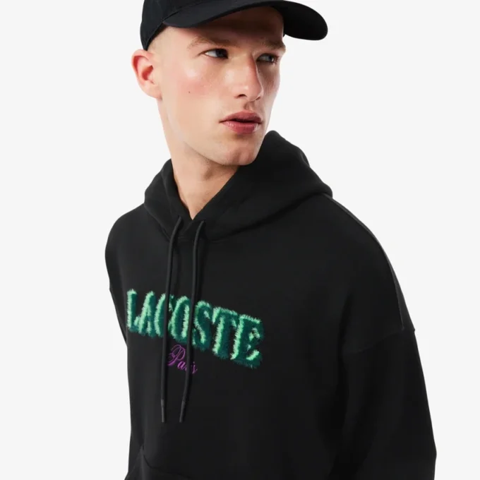 Camisola com capuz bordada de corte largo para homem