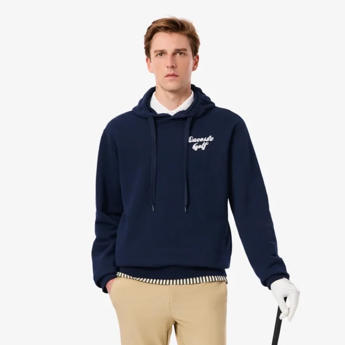 Camisola com capuz de golfe em malha polar estampada para homem