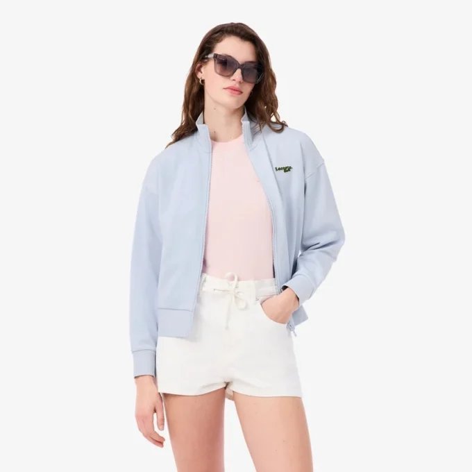 Camisola com capuz e fecho de correr, corte descontraído