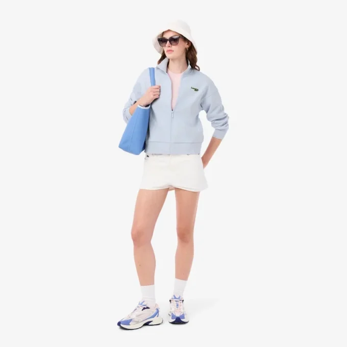 Camisola com capuz e fecho de correr, corte descontraído