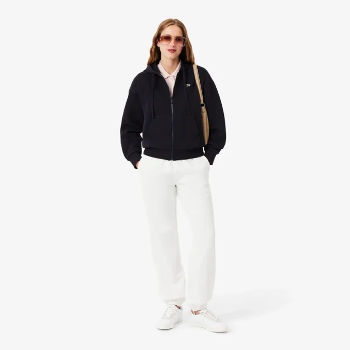 Camisola com capuz e fecho de correr para mulher