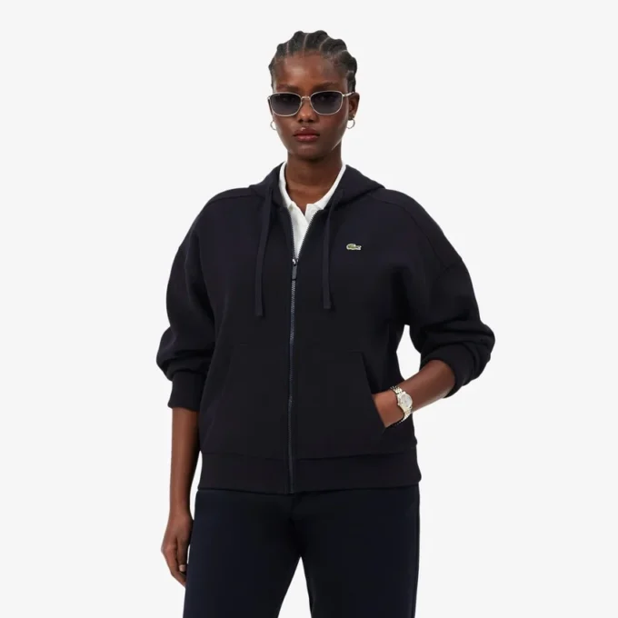 Camisola com capuz e fecho de correr para mulher