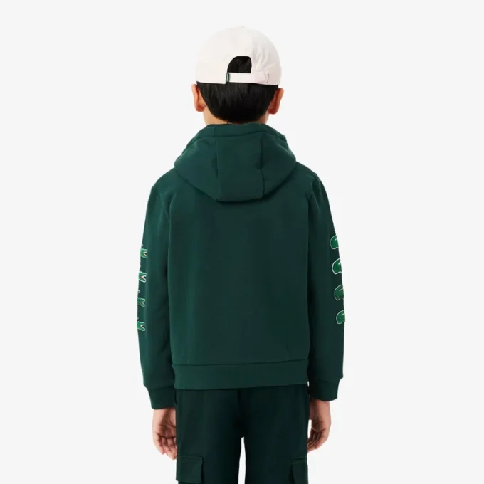 Camisola com capuz e fecho em malha polar estampada para criança