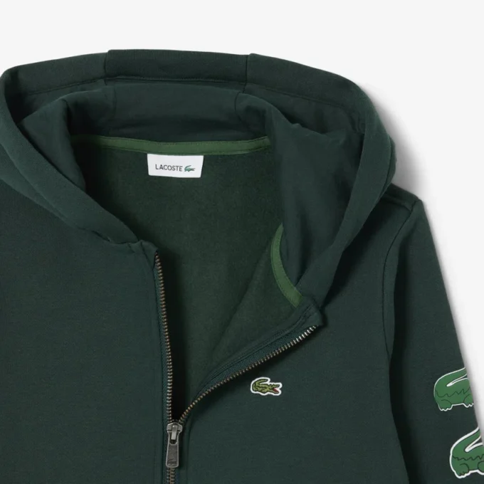 Camisola com capuz e fecho em malha polar estampada para criança