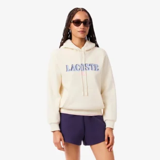 Camisola com capuz e logótipo em malha polar para mulher