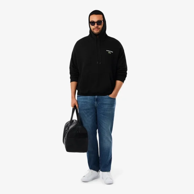 Camisola com capuz em malha polar com estampado múltiplo para homem