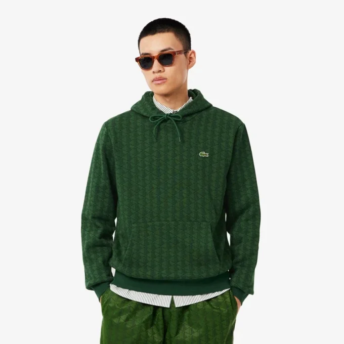 Camisola com capuz em malha polar com monograma para homem